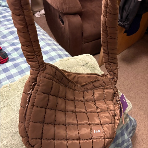 Iris and Rainbow Quilted Tan Shoulder Bag - Picture 2 of 4